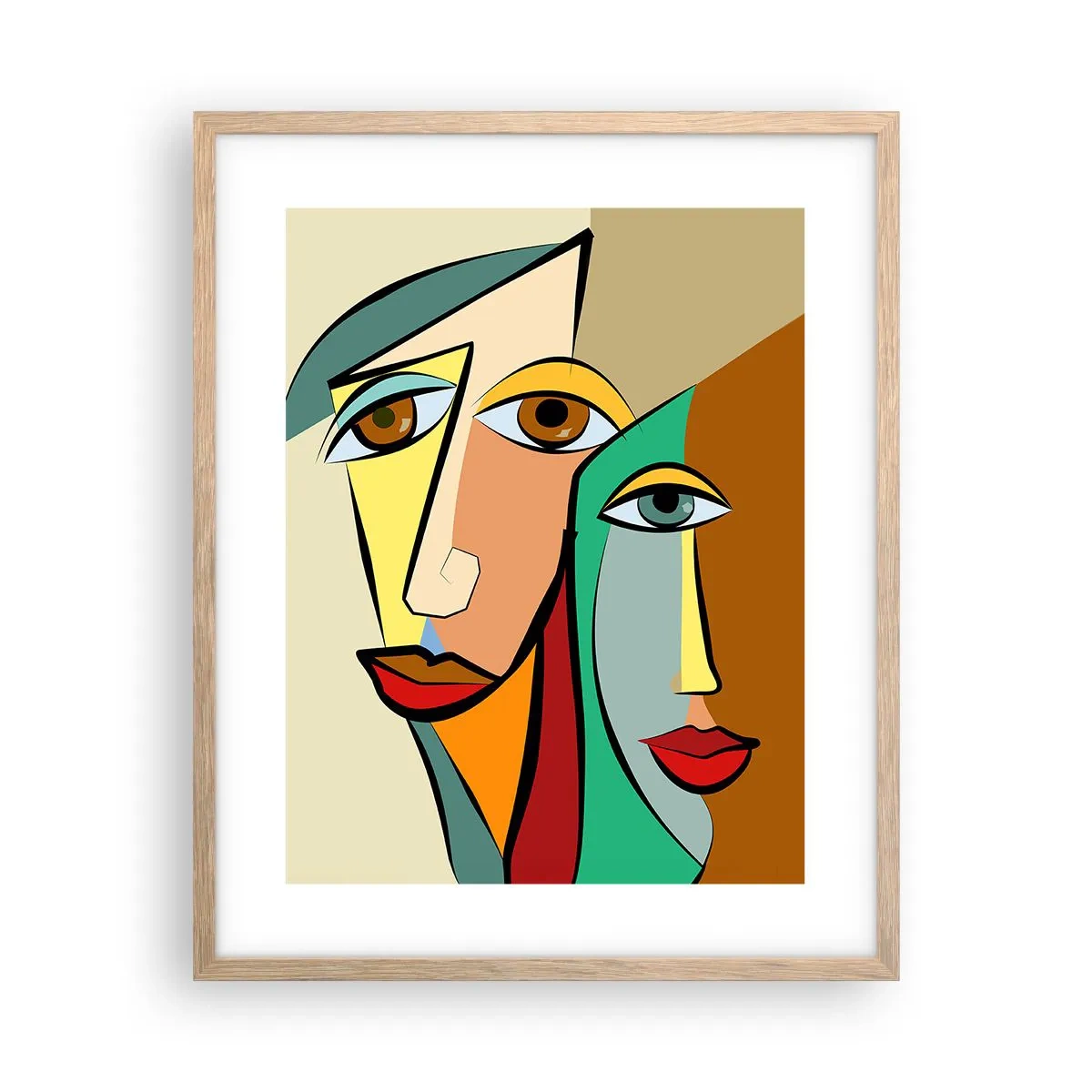 Poster in light oak frame - Cubist Couple - 40x50 cm