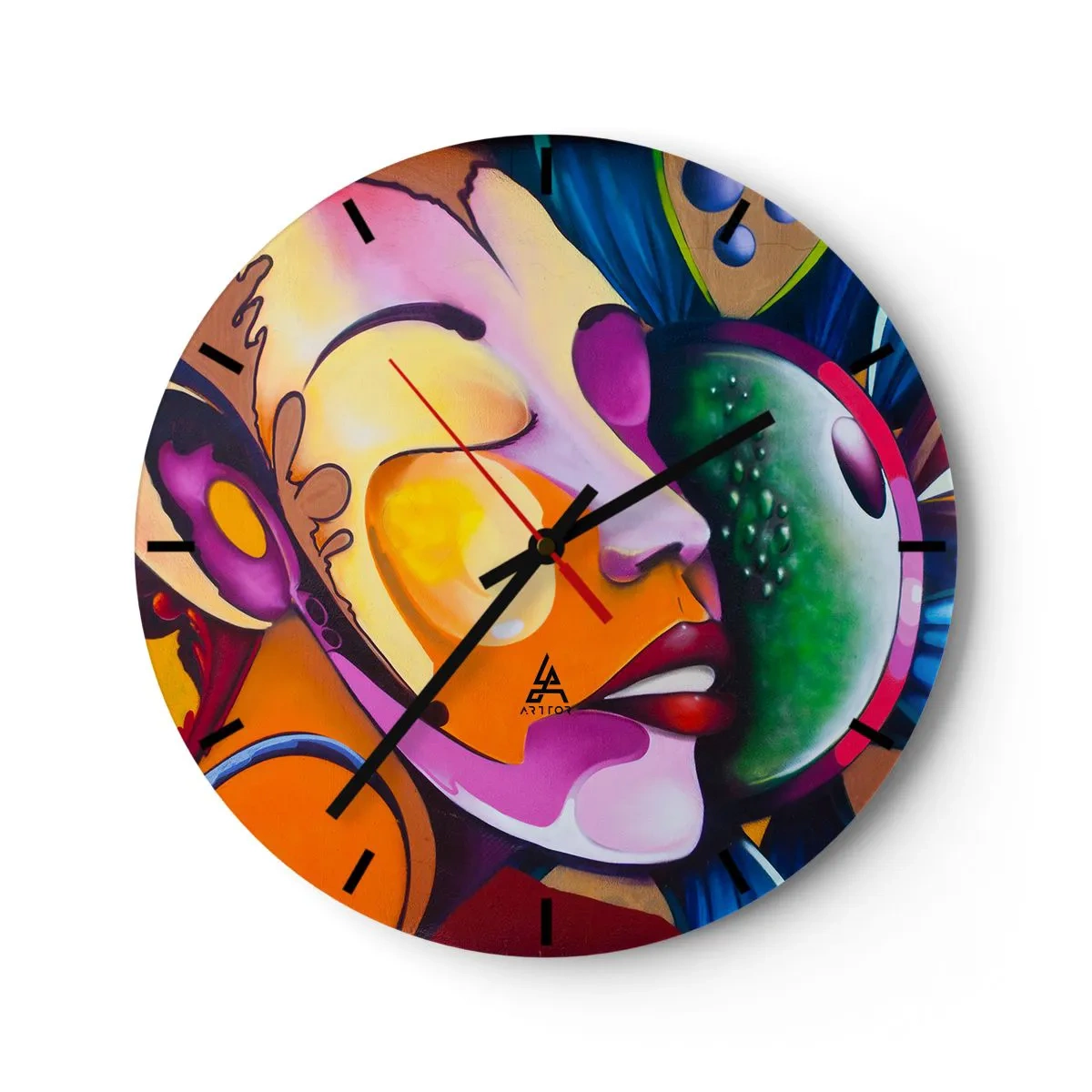 Wall clock - Clock on glass - Touching with a Colour - 40x40 cm