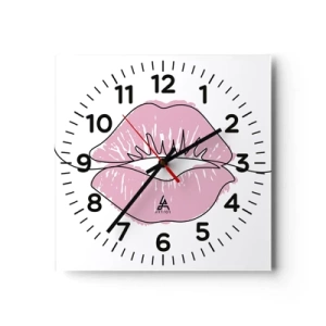 Wall clock - Clock on glass - Ready for a Kiss? - 30x30 cm