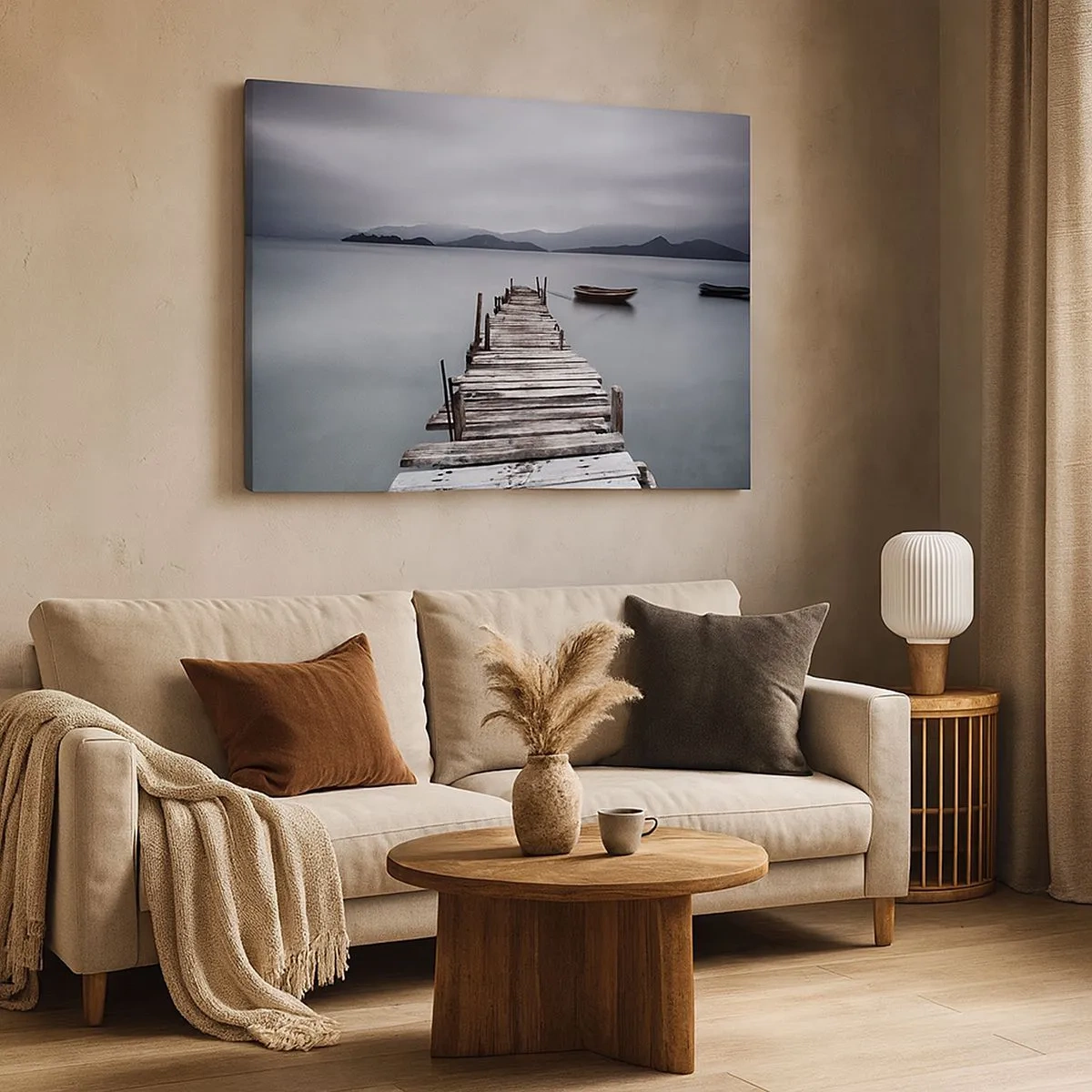 Canvas picture - A wooden bridge leading to the calm surface of the lake - 70x50cm - Tomorrow You Can Go - Modern wall decoration for the living room and bedroom ARTTOR