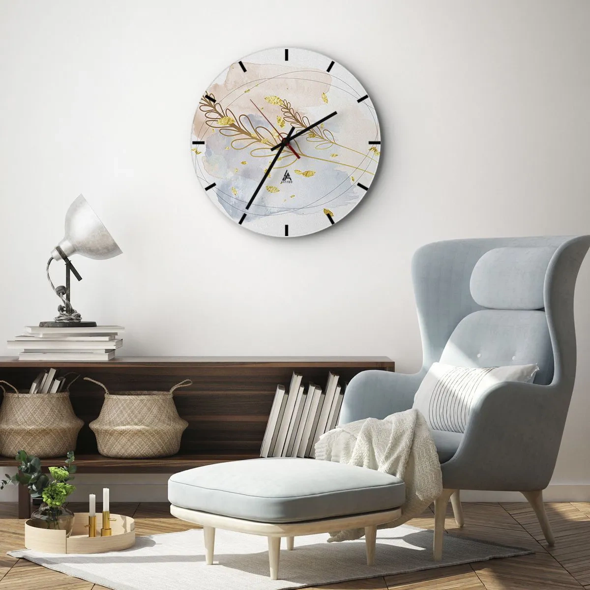 Wall clock - Clock on glass - Golden Blast - 30x30 cm
