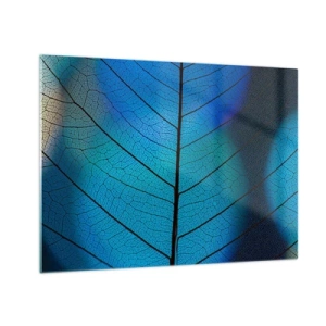 Glass picture - A close-up of a blue leaf showing the vein structure. - 70x50cm - Intricate Construction - Modern wall decoration for the living room and bedroom ARTTOR