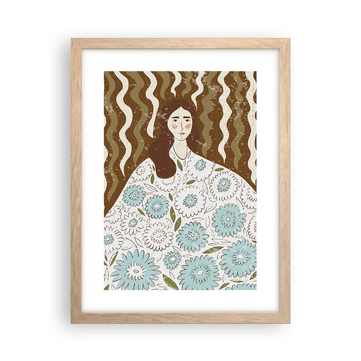 Poster in light oak frame - Portrait in a Flowery Robe - 30x40 cm