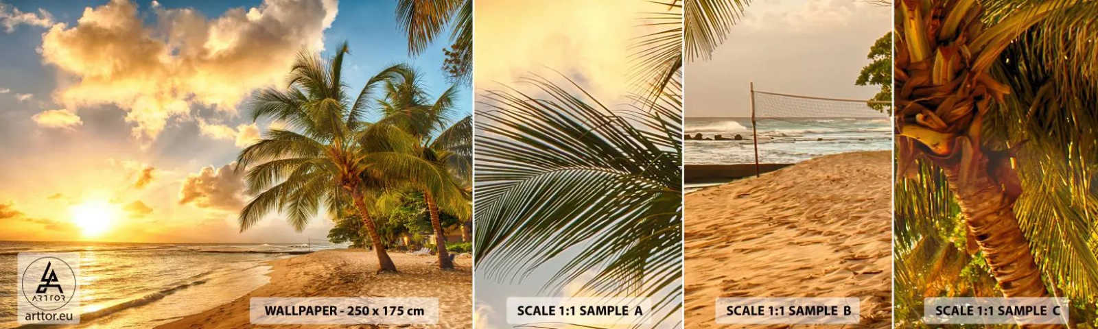 Photo Wallpaper Sample Self-Adhesive Deluxe Sticker - Eternal Summer, Always Holidays - Landscape, Beach, Coconut Palm - 100x30 cm