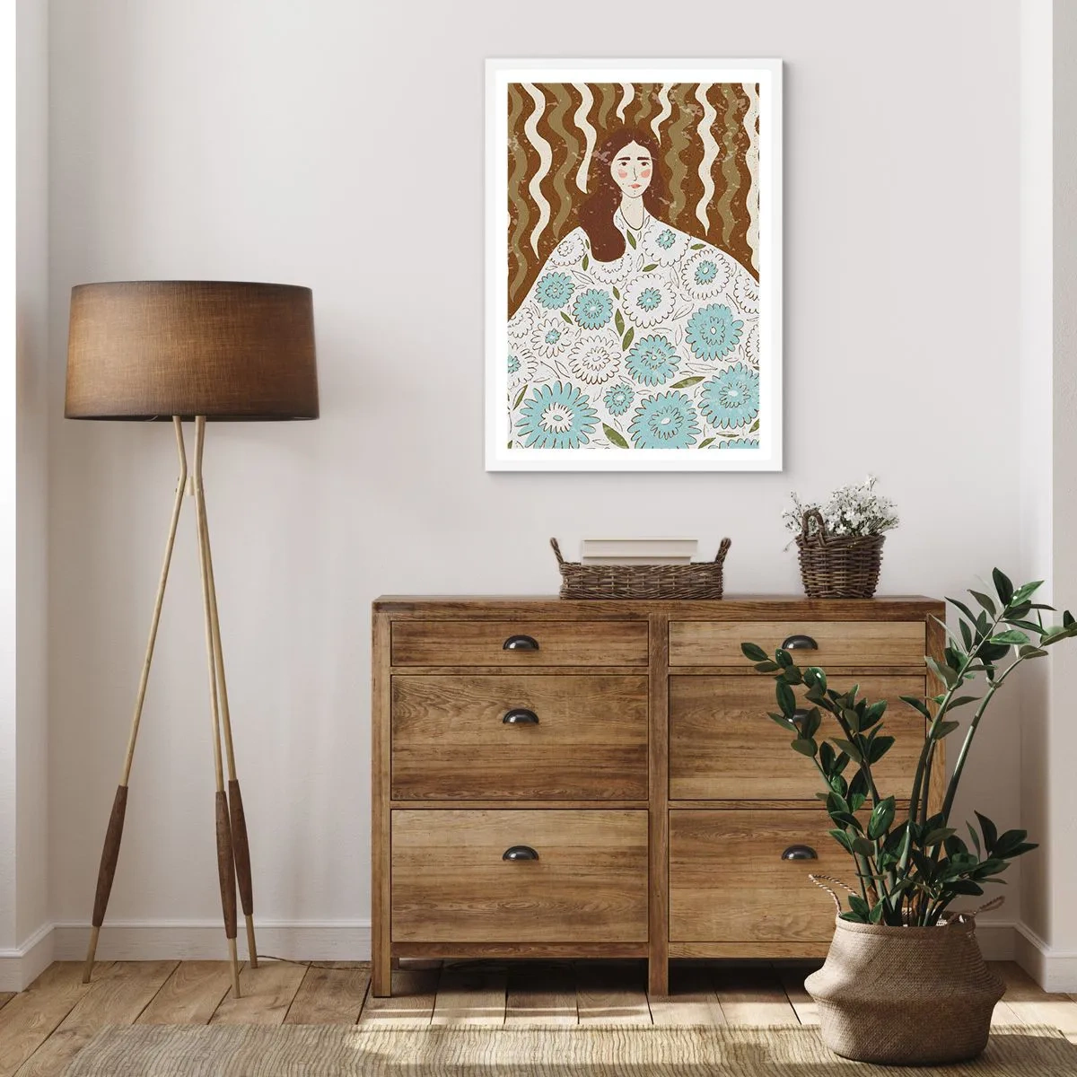 Poster in white frmae - Portrait in a Flowery Robe - 70x100 cm