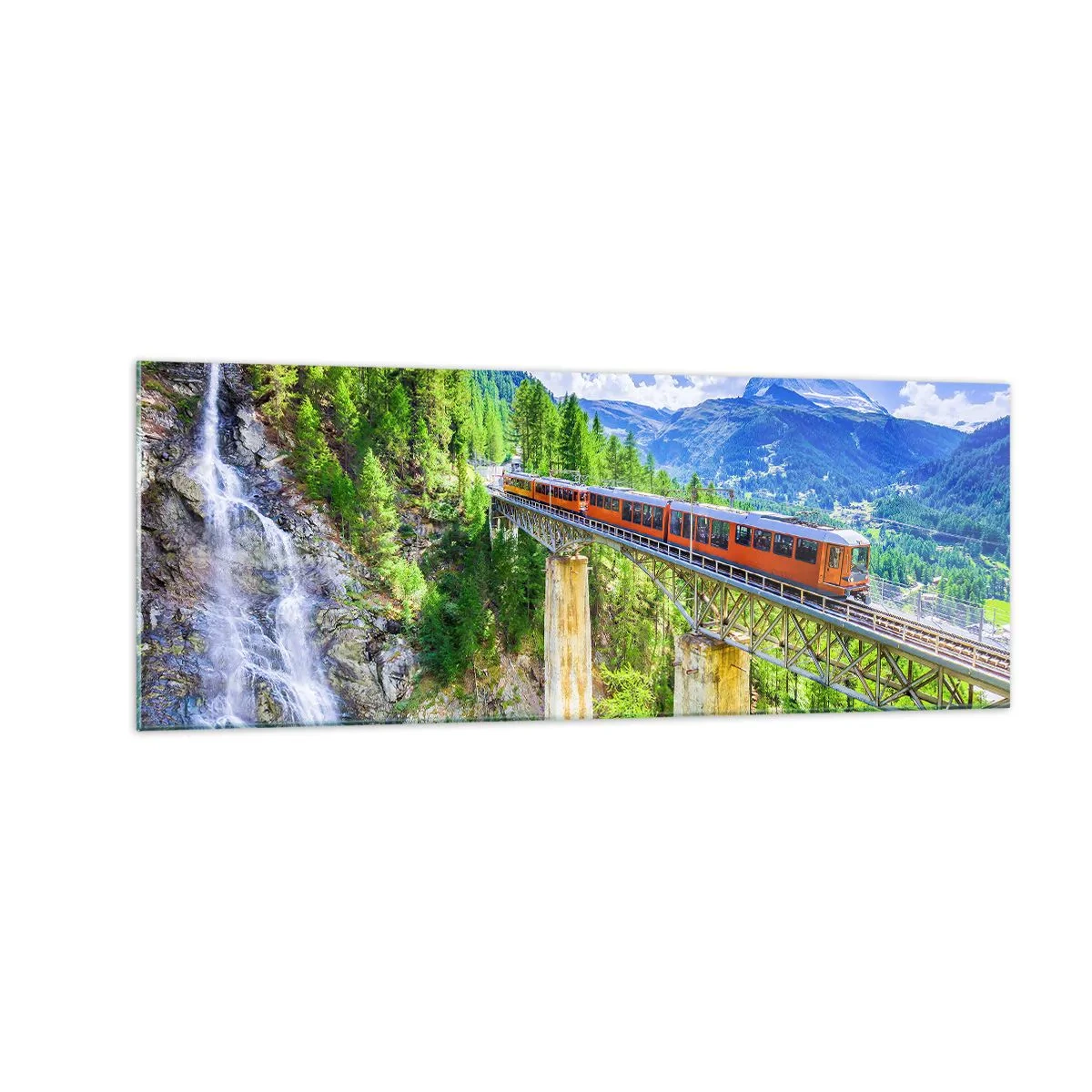 Glass picture - Train Through the Alps - 140x50 cm