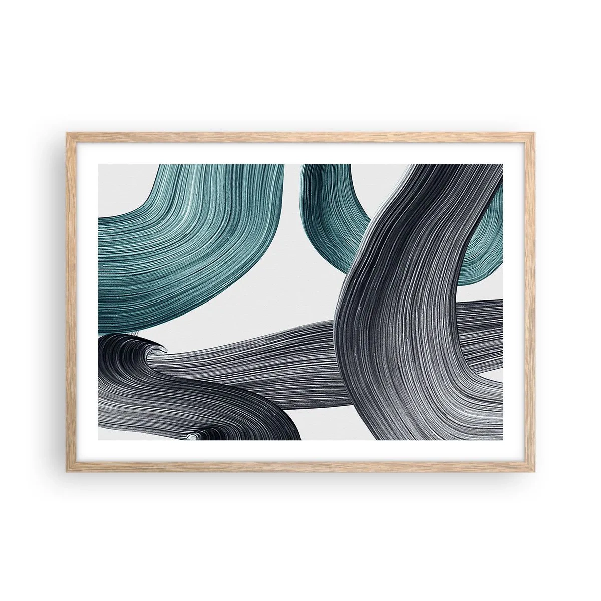 Poster in light oak frame - Emerald and Black Trails - 70x50 cm