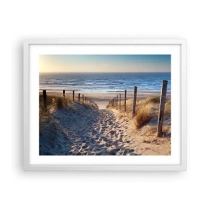 Poster in white frmae - Sound of the Sea, Singing of the Birds, Wild Beach among Grass - 50x40 cm
