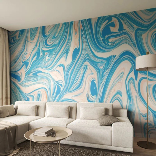 Photo Wallpaper Premium Sand - Floodplain in Turquoise - Abstraction, Piece, Modern Pattern - 250x175 cm