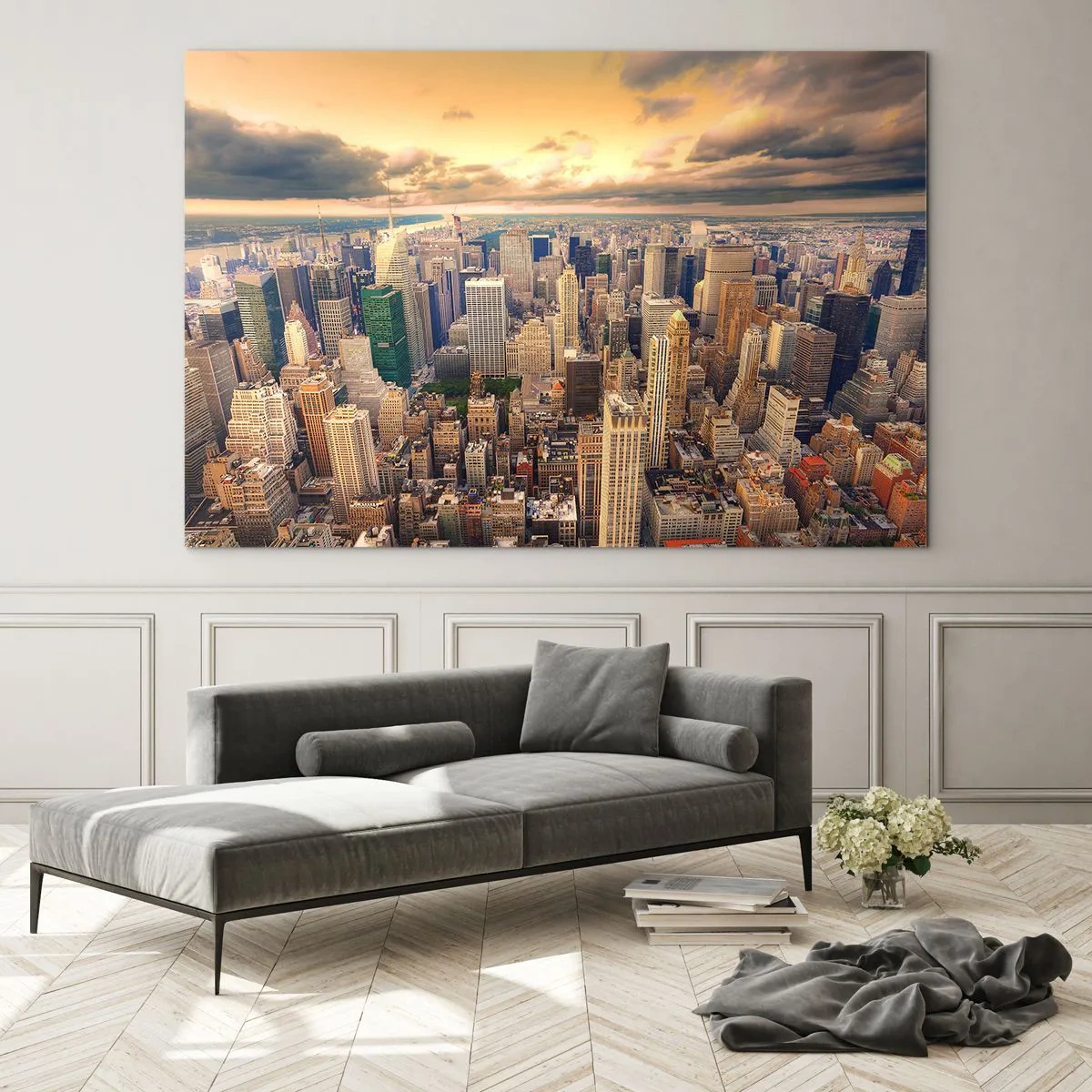Glass picture - Metropolis in Gold - 100x70 cm