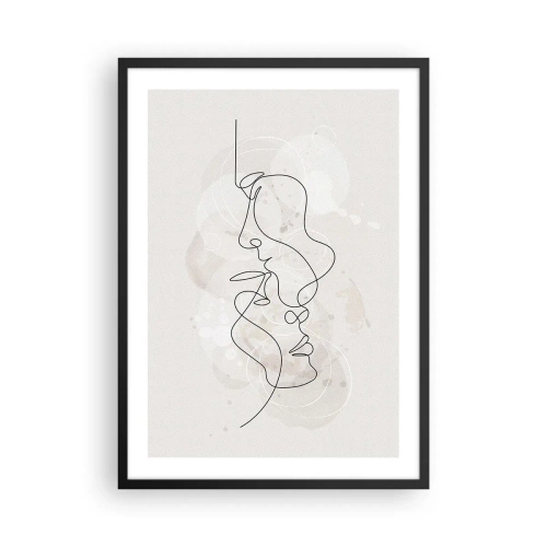 Poster in black frame - Minimalist face art created with a single line - 50x70cm - Tangled up in an Embrace - Modern wall decoration for the living room and bedroom ARTTOR