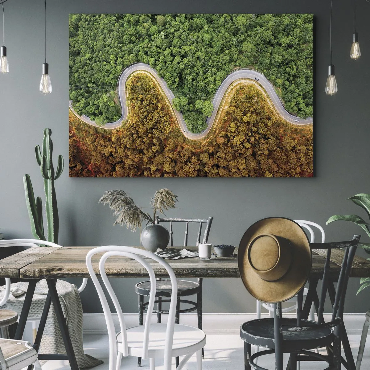 Canvas picture - A winding road through the forest seen from a bird's eye view - 70x50cm - Borders and Breakthroughs - Modern wall decoration for the living room and bedroom ARTTOR