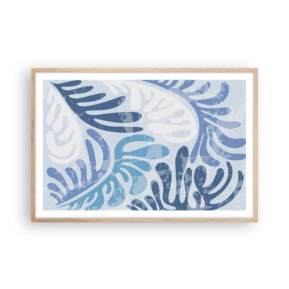 Poster in light oak frame - Blue Ferns - 91x61 cm
