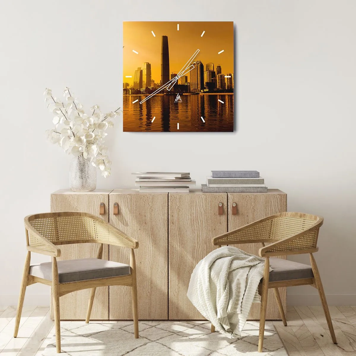 Wall clock - Clock on glass - Golden City - 40x40 cm