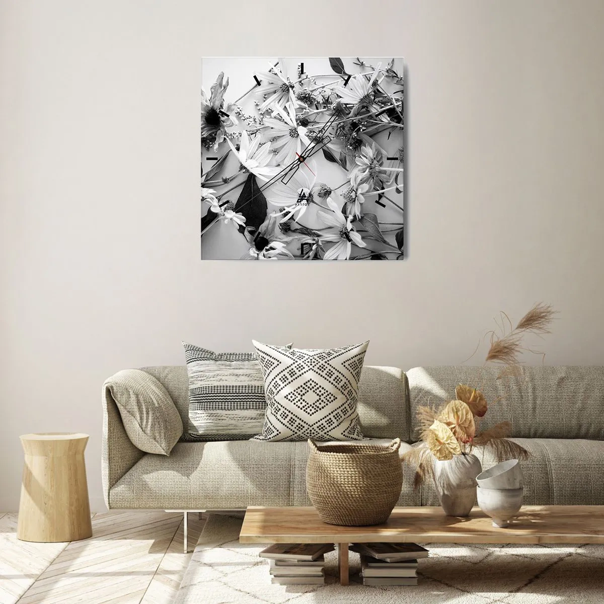 Wall clock - Clock on glass - No-Bouquet of Flowers - 30x30 cm