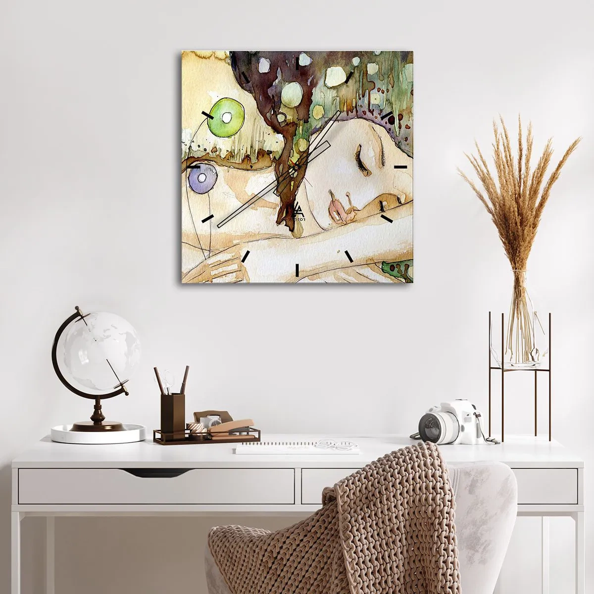 Wall clock - Clock on glass - Emerald and Violet Dream - 30x30 cm