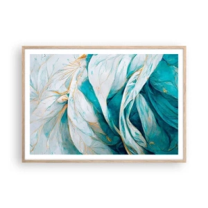 Poster in light oak frame - Blue Abstract with a Golden Motif - 100x70 cm