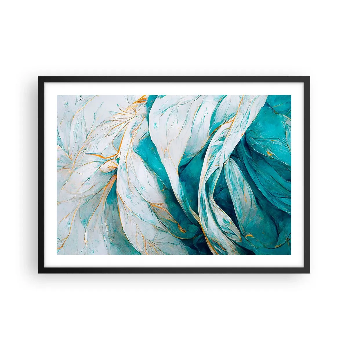 Poster in black frame - Blue Abstract with a Golden Motif - 70x50 cm