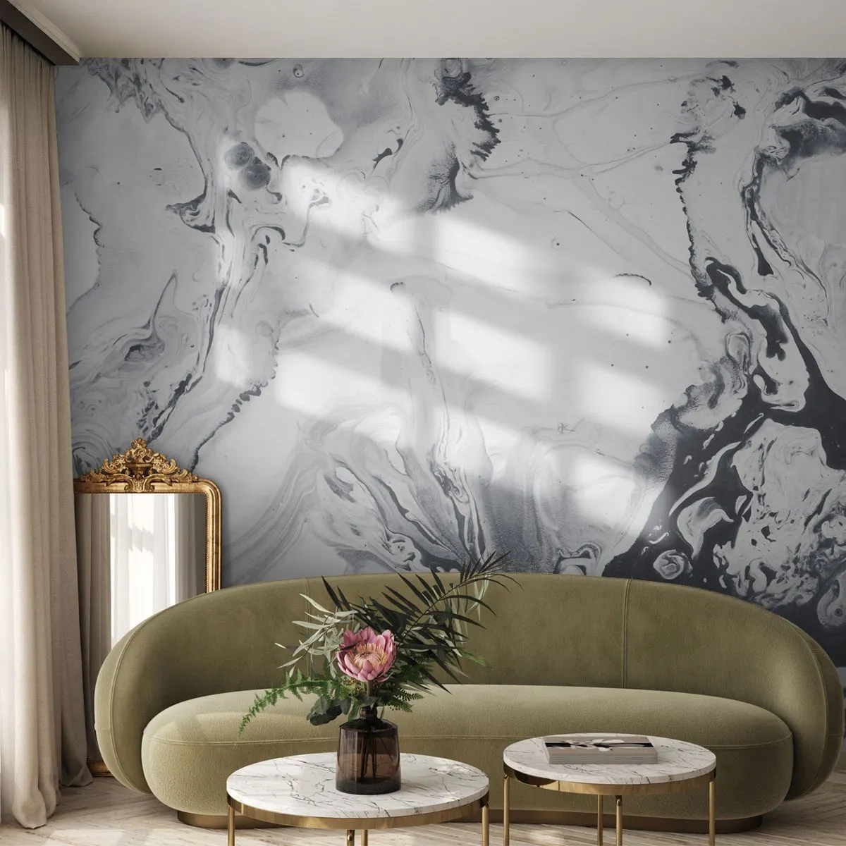 Self-Adhesive Photo Wallpaper Deluxe Sticker - Earth's Interior - Abstraction, Piece, Black and white - 250x175 cm