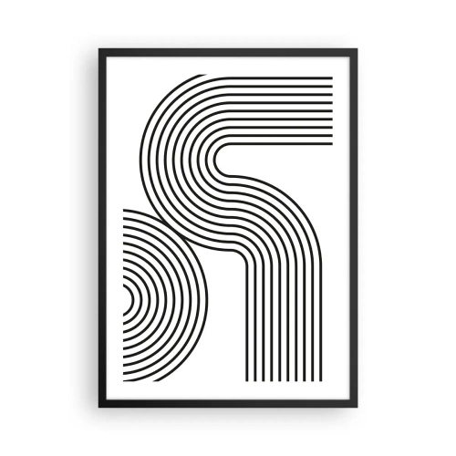 Poster in black frame - Modern graphics with abstract lines in black and white - 50x70cm - On the Curve - Modern wall decoration for the living room and bedroom ARTTOR