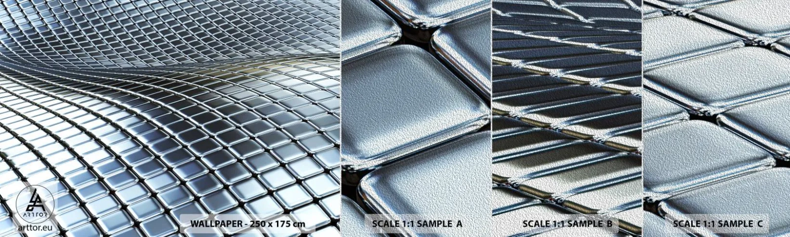 Photo Wallpaper Sample Premium Sand - Metallic Silver Wave - Abstraction, Graphics, Piece - 100x30 cm