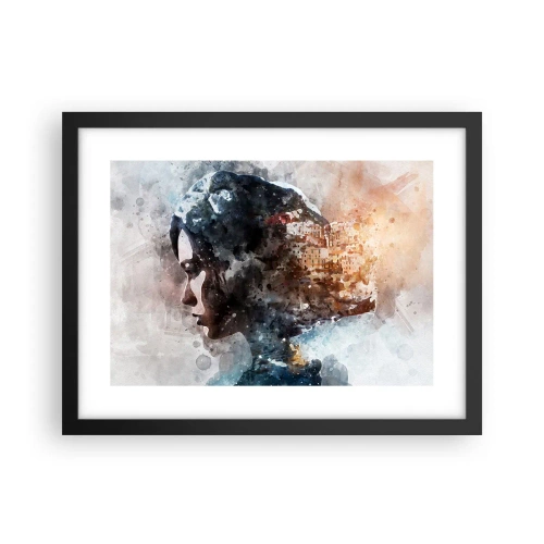 Poster in black frame - Tale about a Girl with a City in the Background - 40x30 cm