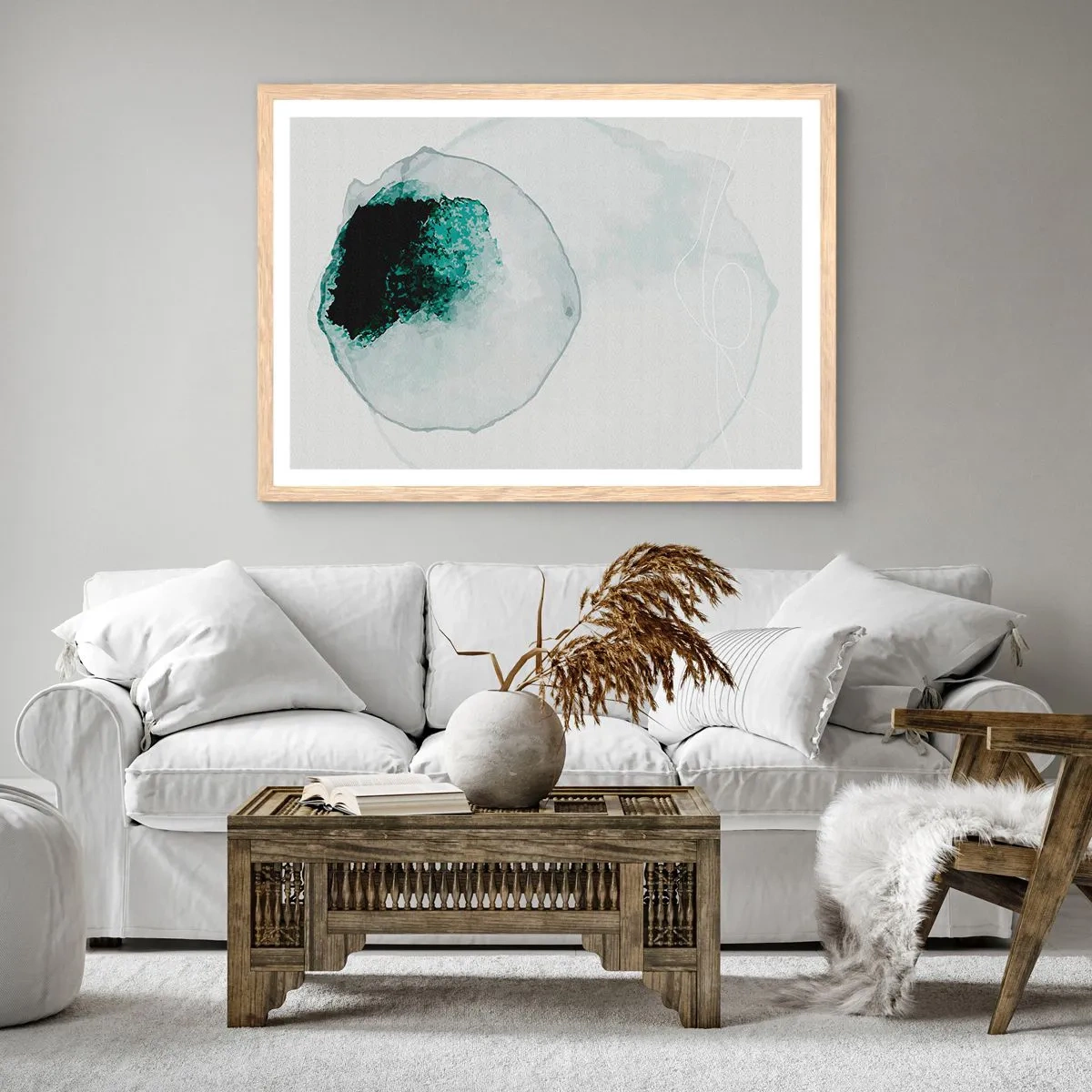 Poster in light oak frame - In a Waterdrop - 50x40 cm