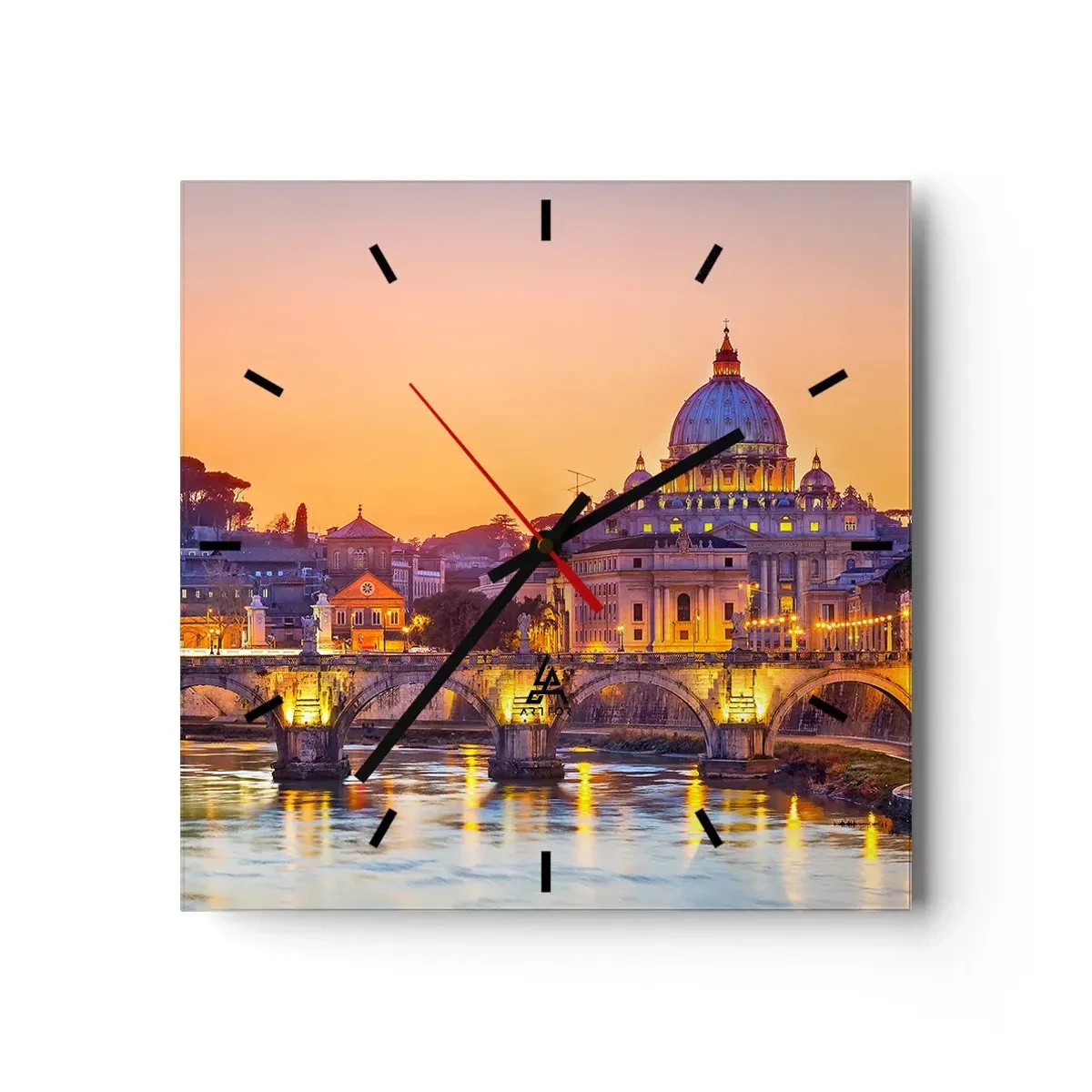 Wall clock - Clock on glass - Twilight over Eternal City - 40x40 cm