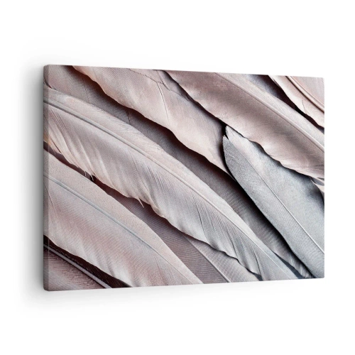 Canvas picture - Delicate feathers in subtle shades of gray and beige - 70x50cm - In Pink Silverness - Modern wall decoration for the living room and bedroom ARTTOR