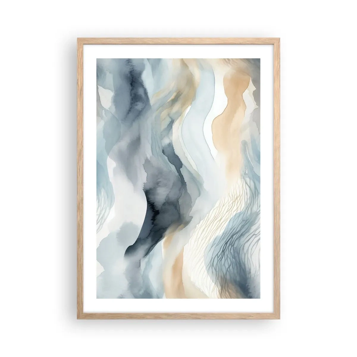 Poster in light oak frame - Snowy and Foggy Abstract - 50x70 cm