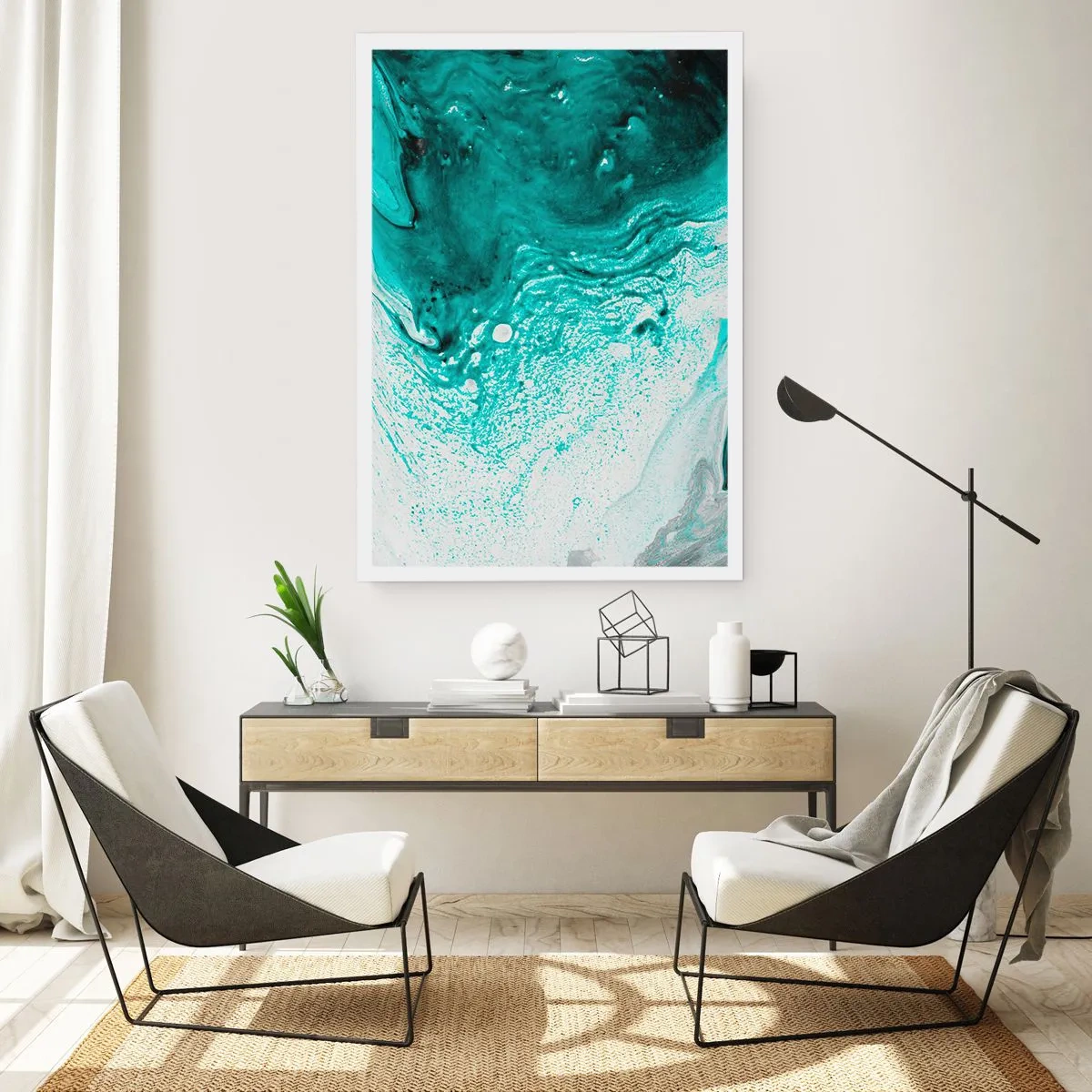 Poster - Dissolving in White and Turquoise - 40x50 cm