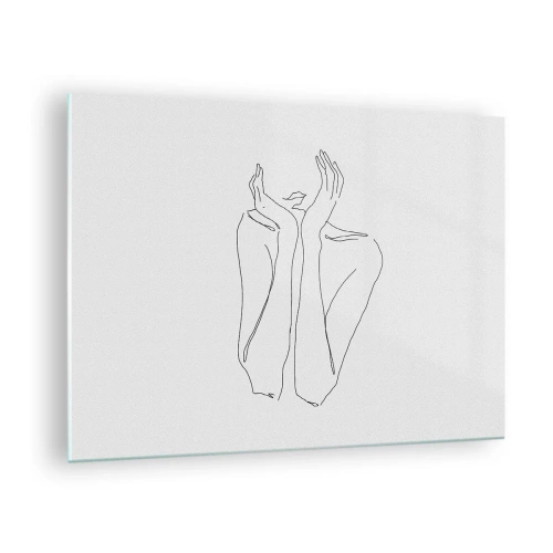 Glass picture - A minimalist drawing of a woman's hands and face - 70x50cm - What Girls Are Dreaming of - Modern wall decoration for the living room and bedroom ARTTOR