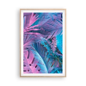 Poster in light oak frame - Tropics in Pink and Blue - 61x91 cm