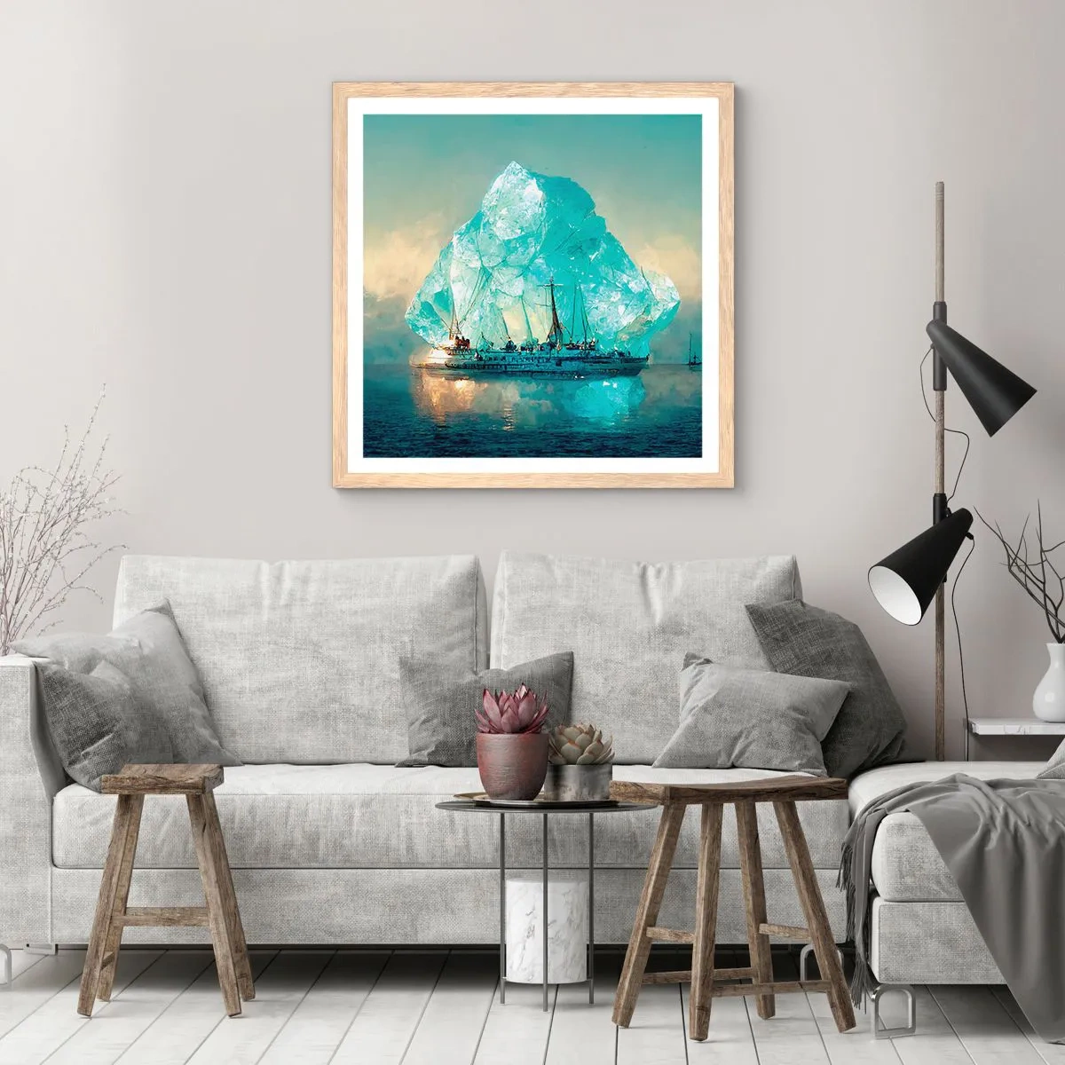 Poster in light oak frame - Arctic Diamond - 50x50 cm