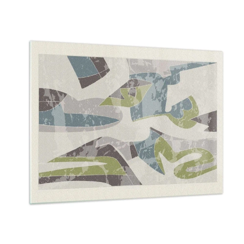 Glass picture - Geometric composition in green and gray - 70x50cm - Composition with Window Pane - Modern wall decoration for the living room and bedroom ARTTOR