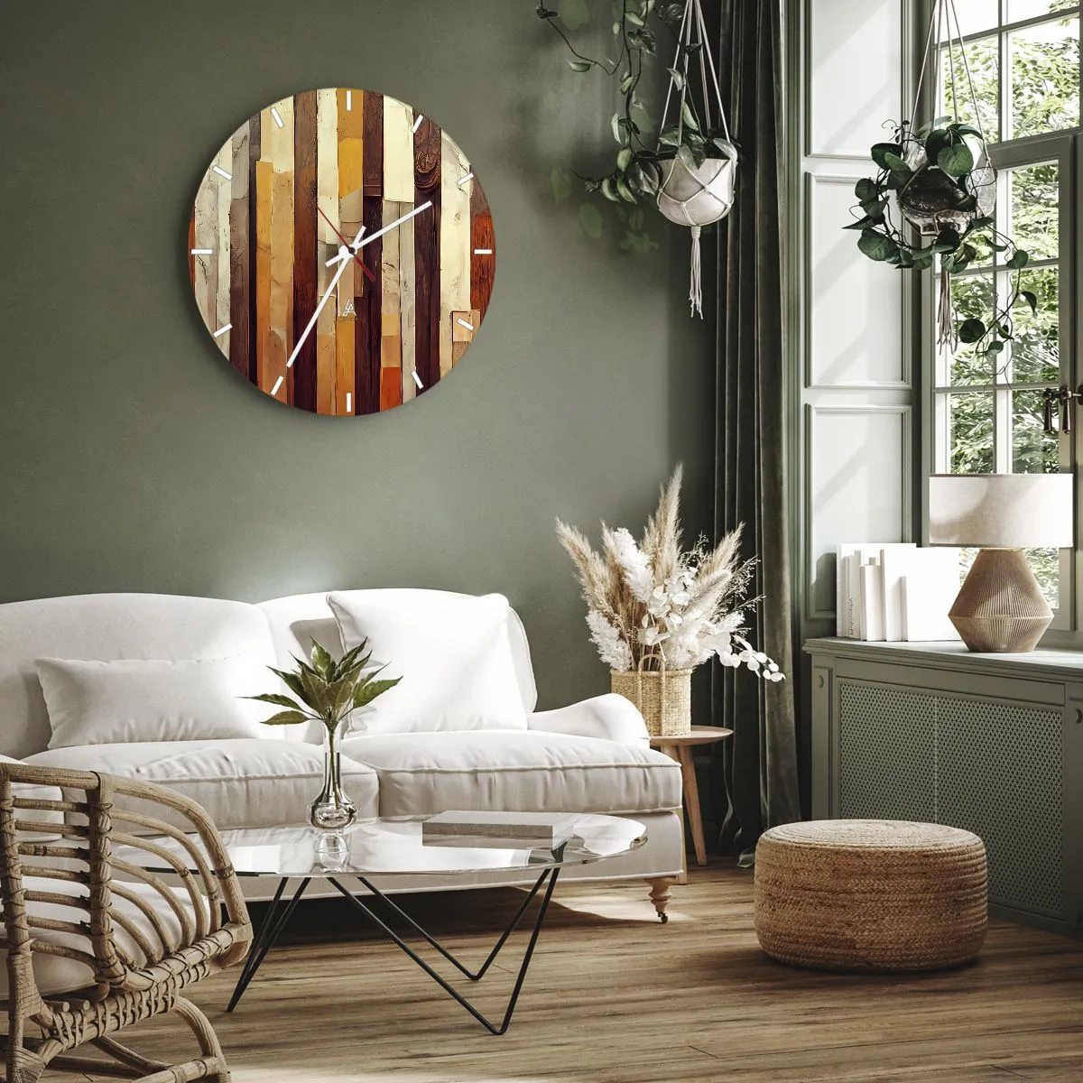 Wall clock - Clock on glass - Anthem of Forest Birds - 30x30 cm