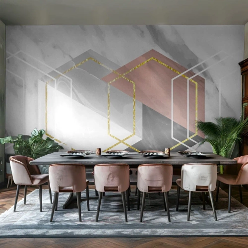 Self-Adhesive Photo Wallpaper Deluxe Sticker - Chain Composition - Abstraction, Piece, Hexagon - 200x140 cm