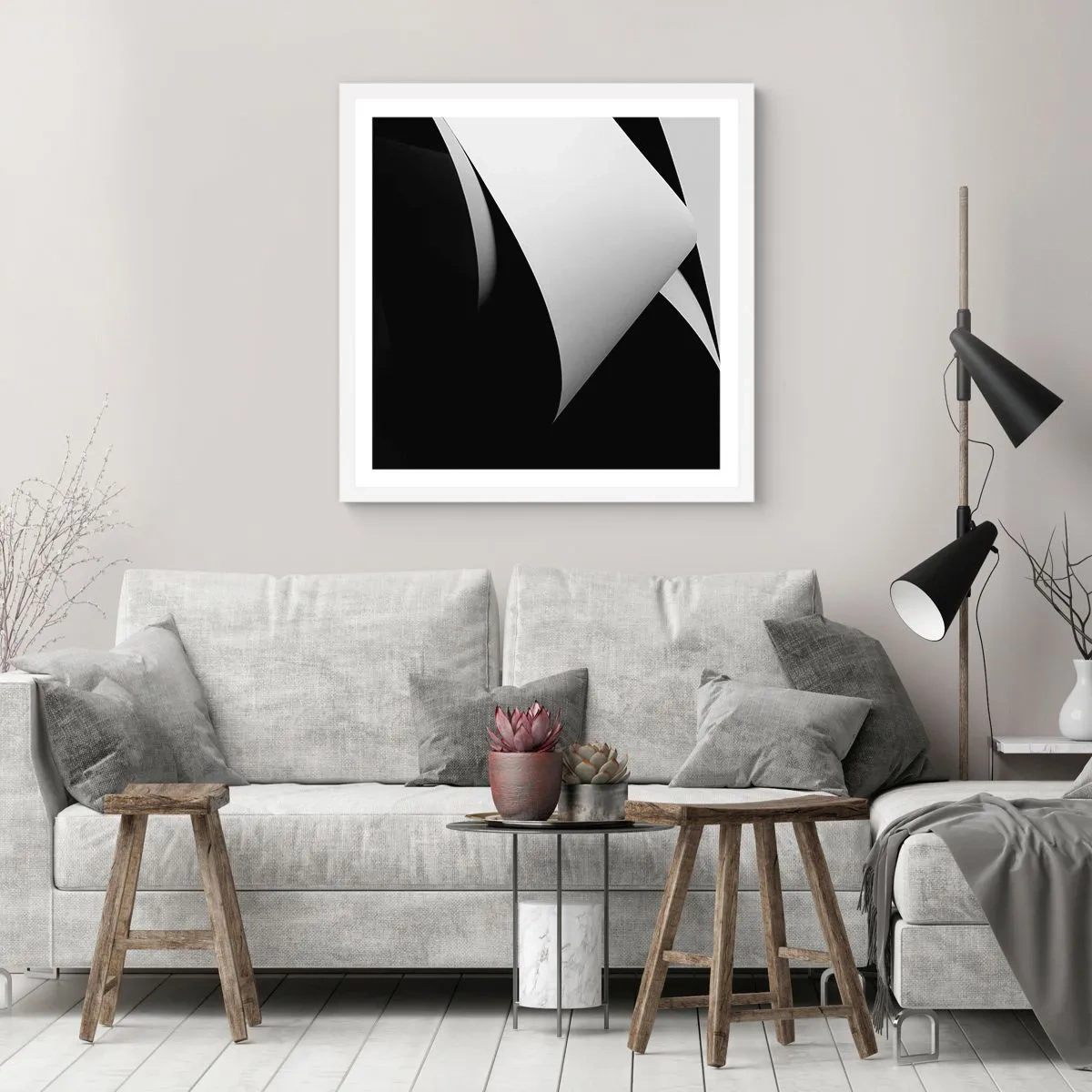 Poster in white frmae - Planes of Light Emerging from the Shadow - 60x60 cm