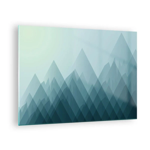 Glass picture - Abstract layered mountains in soft shades of blue - 70x50cm - Big, Bigger, the Biggest - Modern wall decoration for the living room and bedroom ARTTOR