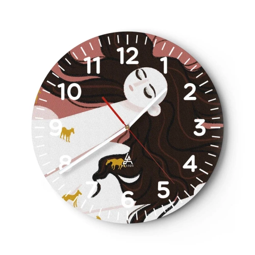 Wall clock - Clock on glass - Dream of a Golden Horse - 30x30 cm