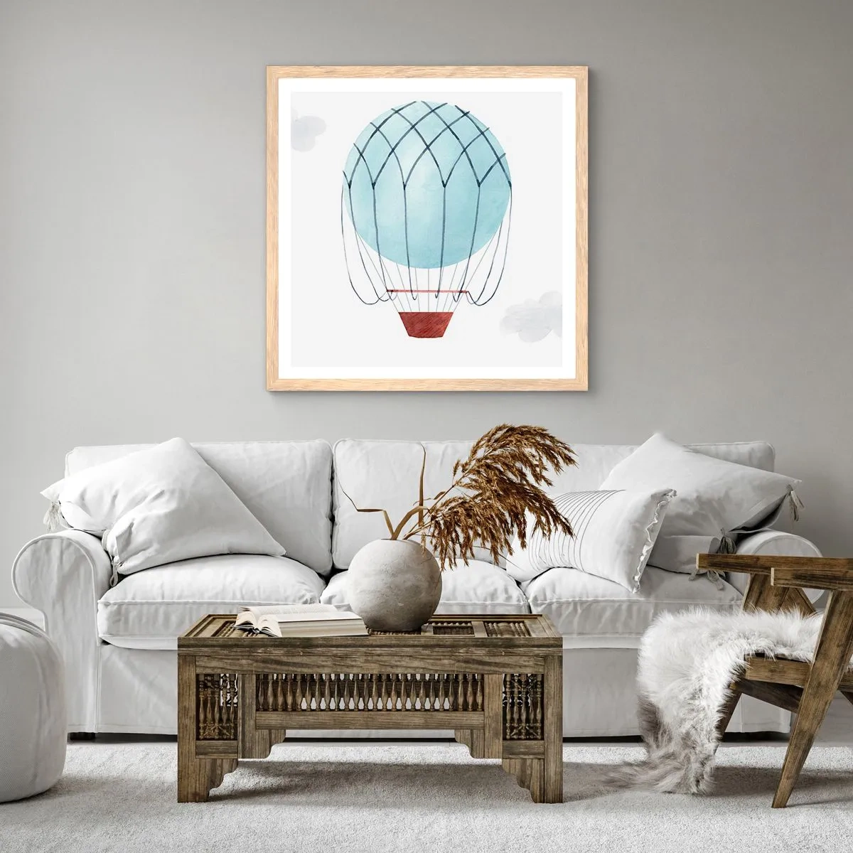 Poster in light oak frame - All in the Clouds - 60x60 cm