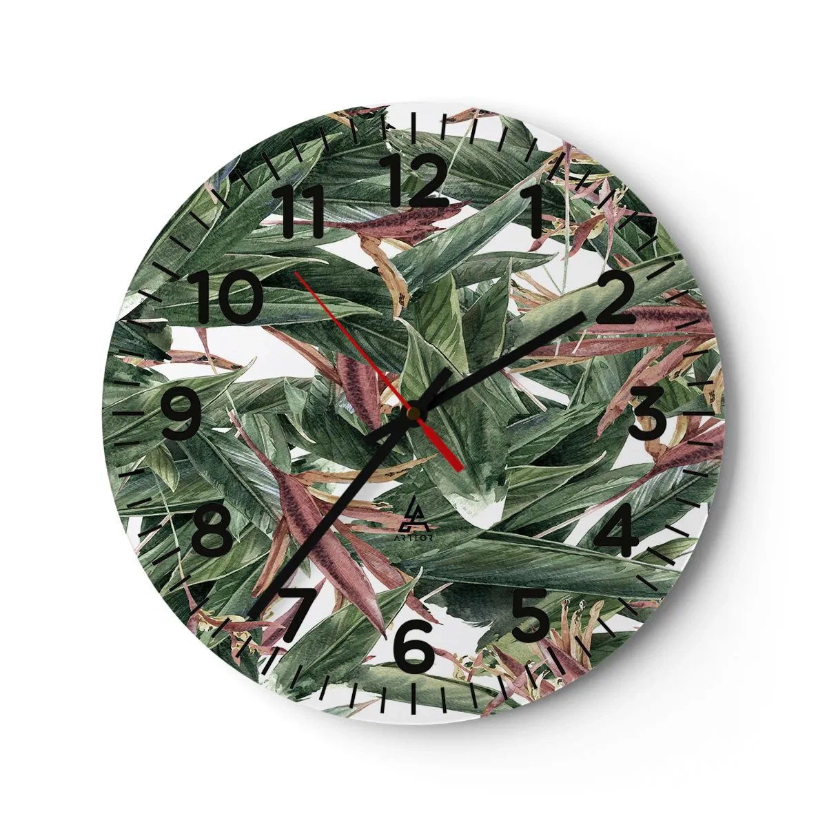 Wall clock - Clock on glass - Emerald and Lilac Thicket - 30x30 cm