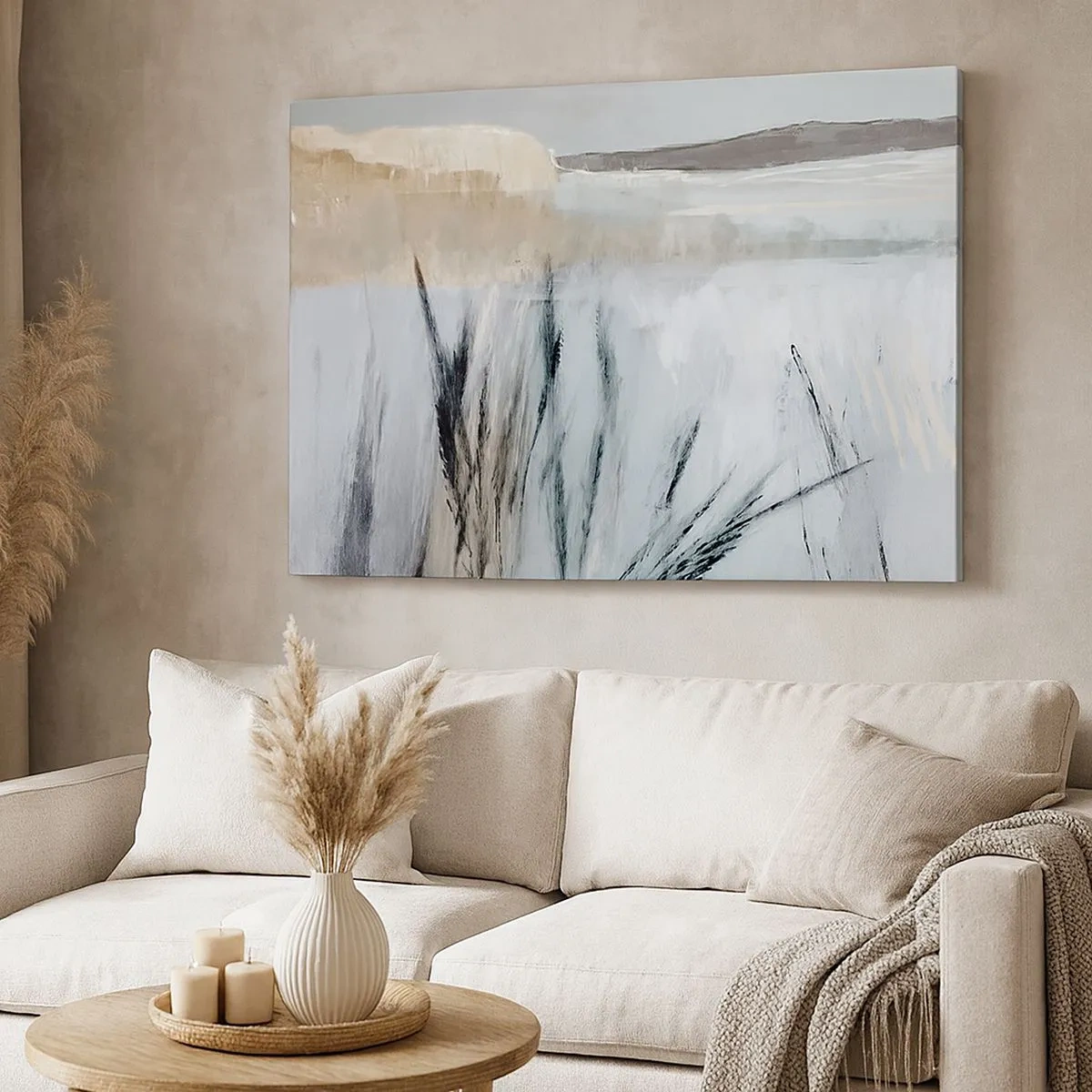 Canvas picture - A picturesque winter landscape with fields and grasses - 70x50cm - Winter Fields - Modern wall decoration for the living room and bedroom ARTTOR
