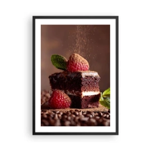 Poster in black frame - Chocolate cake with raspberries and cocoa sprinkles - 50x70cm - Life Is Sweet - Modern wall decoration for the living room and bedroom ARTTOR