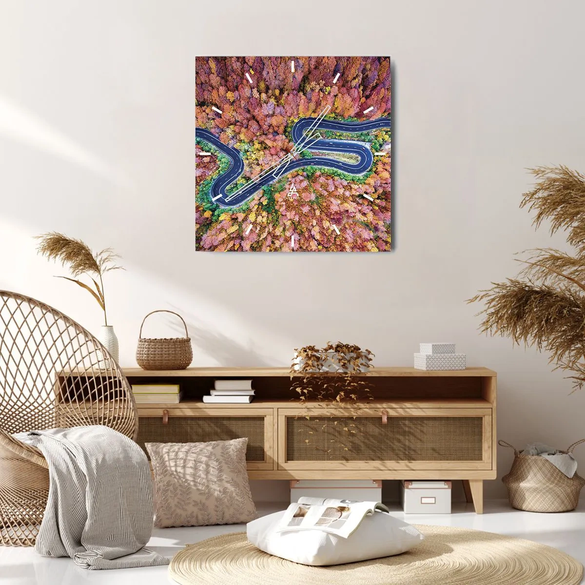 Wall clock - Clock on glass - Winding Path through a Forest - 40x40 cm