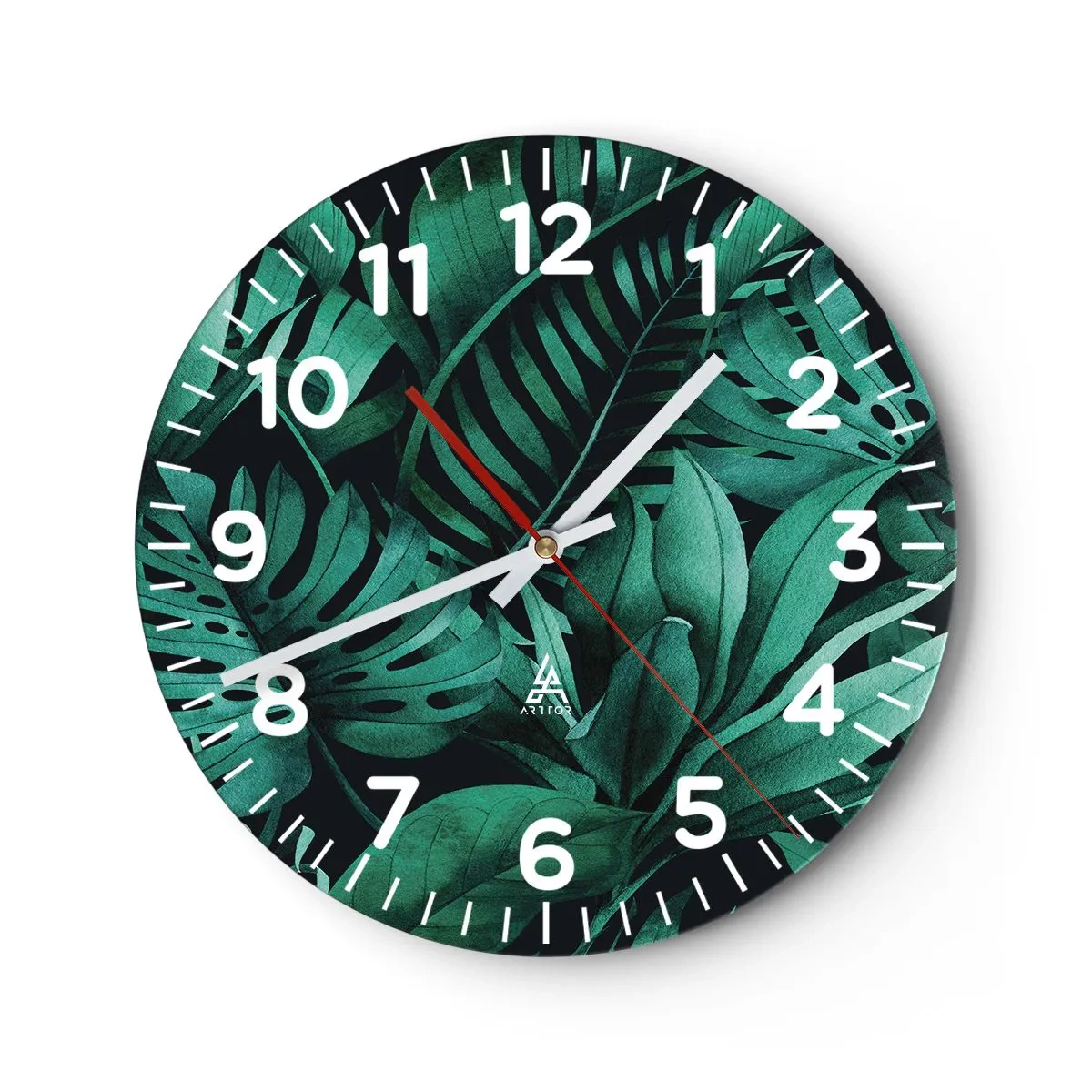 Wall clock - Clock on glass - Depth of Tropical Green - 30x30 cm