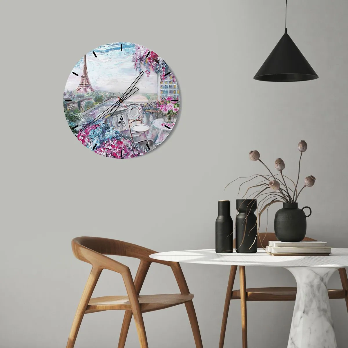 Wall clock - Clock on glass - Come Visit in May - 40x40 cm