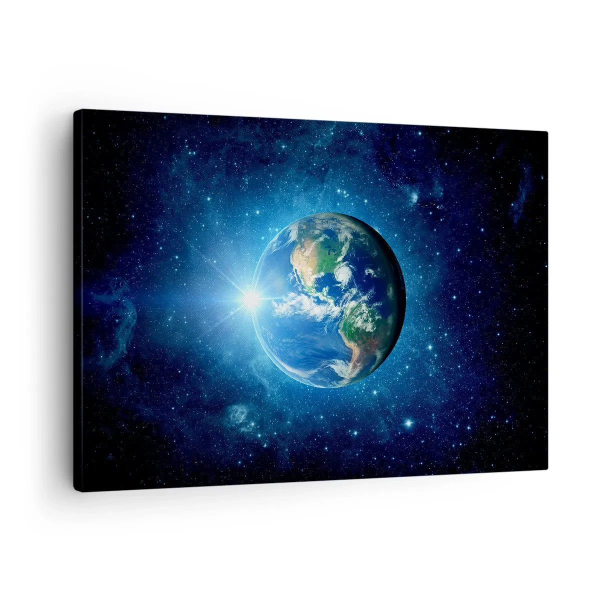 Canvas picture - Earth in space surrounded by stars and light - 70x50cm - We Are in Heaven - Modern wall decoration for the living room and bedroom ARTTOR