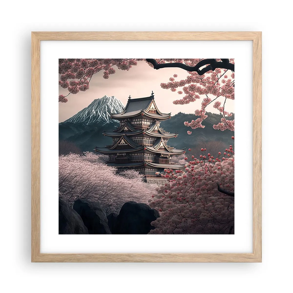 Poster in light oak frame - Land of Cherry Blossoms - 40x40 cm