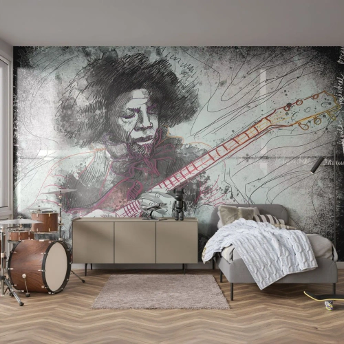 Photo Wallpaper Premium Sand - On the Waves of Music - Music, Guitarist, Instrument - 150x105 cm